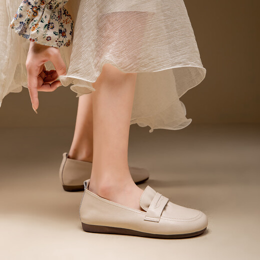 
Kanglibi genuine leather soft sole mother shoes single shoes middle-aged and old comfortable and not tired leather shoes middle-aged and old young and non-slip women's shoes spring and autumn style 671 single shoes off white super soft mother shoes 38