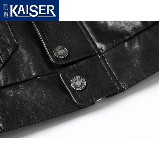 
Kaiser (KAISER) genuine leather leather jacket for men Hepburn grade goat leather jacket vertical lapel motorcycle leather jacket young commuter business jacket black XL (175) (suitable for 120-140Jin [Jin equals 0.5 kg])