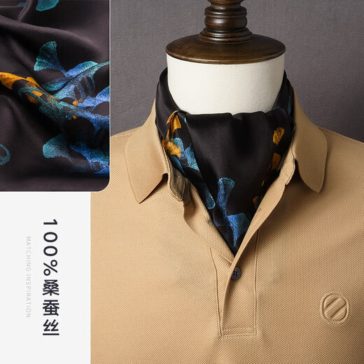 Hangsi Road Silk Scarf Men's Printed Silk Square Scarf Pocket Scarf Men's Suit Matching Scarf Men's Scarf Four-Grid Puzzle Brown Color