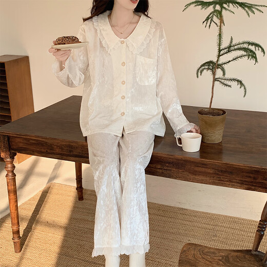 浪莎金丝绒睡衣女秋季女款2025新款长袖长裤甜美公主风花边春夏款夏季 SMSD-9922 M (建议80-100斤)