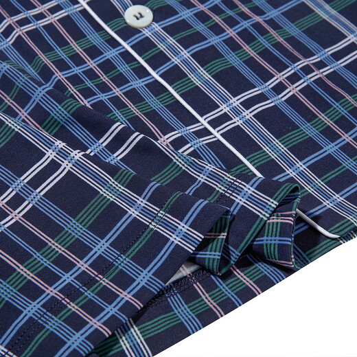 Mr. Aimu [gleicher Stil im Einkaufszentrum] 22SS verwöhnt seidige Plaid-Männer-Pyjamas Home Revers Strickjacken kurzärmelig NS41F684 Dunkelblau Plaid YH8 XL (175)