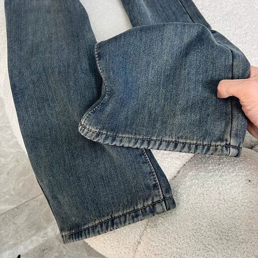 Fengfeng plus velvet jeans for women in autumn and winter new women's clothing straight floor casual draping feeling women's wide-leg pants for women 679 blue and gray [added velvet thickened] plus velvet S recommended 80-95 Jin [Jin equals 0.5 kg] to wear
