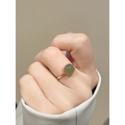 Mr. Ouyang's 2025 new Hetian jade sugar cube ring for women niche design style jade versatile fashionable personality ring A2445-1 sugar cube ring (smoke purple) A24-107 opening adjustable