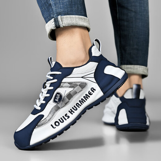 Louis Hummer men's shoes new ninth generation non-slip mesh sports shoes leather high-end low-top sneakers shock-absorbing casual shoes travel shoes 8909 Prussian blue (mesh model) 42 (standard sports shoe size)