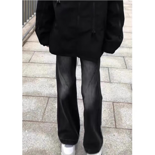 7 excellent products Micro-flare jeans for men in autumn new American high street casual loose straight slim long pants for men regular HCFS-2030 black gray L