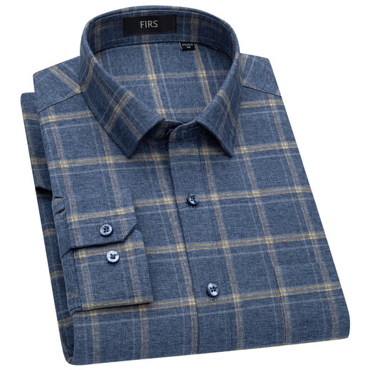 Shanshan (FIRS) pure cotton brushed shirt middle-aged dad wear business casual cotton plaid shirt for men coffee plaid 41