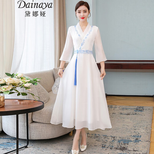 Dainaya Cheongsam Women's 2025 Spring and Summer New Chinese Style Women's Chinese Style Daily Improved Retro Hanfu Dress 2877 White 2XL