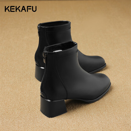 Kekafu schwarze Kurzstiefel Frauenstiefel 2024 Frühlingsmode dicke Absatzstiefel Frauen Mode Chelsea Französische Nacktstiefel Frauen Schwarze Absatzhöhe: 4,8 cm 38