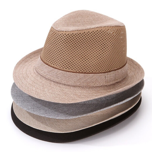 Ofandi hat men's summer top hat middle-aged and elderly sun protection sun hat breathable cool hat mesh straw hat old man sun hat light khaki (mesh style)