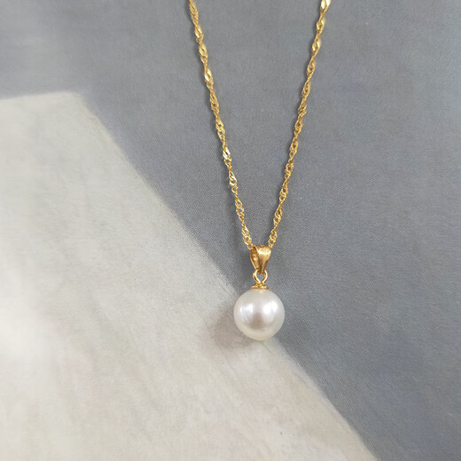 Yingtang Old Phoenix Freshwater Pearl Pendant Single White Round Bead Pendant Necklace 999 Silver Chain Gold Pendant + 45cm Chain Lao Fengxiang Same Style 8-9mm Pearl Lao Fengxiang Same Style