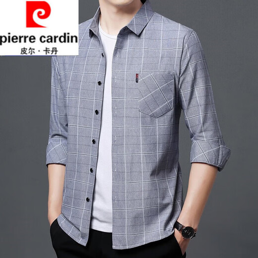 Pier Cardin Pure Cotton High Elastic Herren-Langarm-Hemd für Hemd mit mittleren Alters und jungen Männern losen Lose großer Cotton Cason-Hemd-Jacke 6626 Grün [Verdickt] Plüsch M 165 Vorschlag 100-115jin [Jin gleich 0,5 kg]