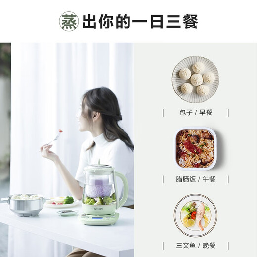 Beiding (Buydeem) glue-free health pot stew pot integrated tea boiler Chinese medicine pot stew steam household stew cup glass tea pot kettle K165 light fir green