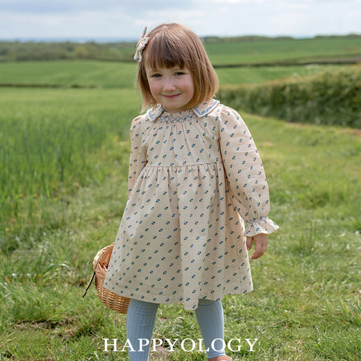 Happyology British children's dress embroidered Smak girls' skirt spring and autumn style long-sleeved dress forget-me-not flower sea 104 (104cm)