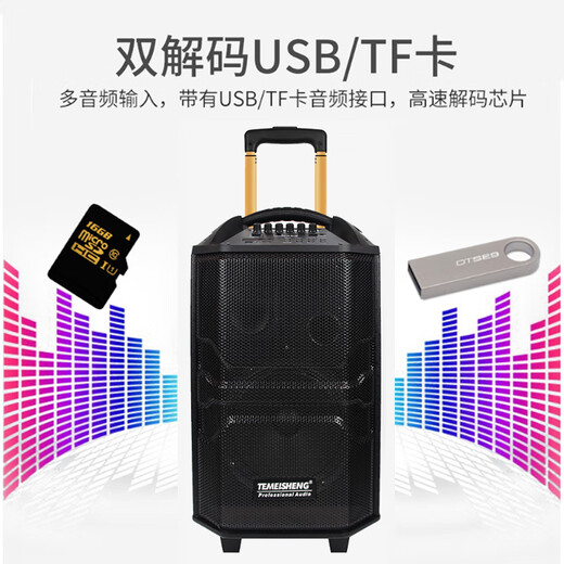 TEMEISHENG QX1229H Square Dance Speaker Outdoor Portable Karaoke Bluetooth Trolley Mobile High-Power Singing Microphone Speaker 10-inch Standard Configuration + Two Handheld