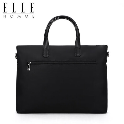 ELLE HOMME Business Men's Briefcase Fashionable Canvas Crossbody Handbag Casual 14-inch Computer Bag 02210 Black