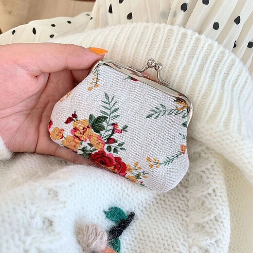 Retro -Münzbrieftasche Rose Stoff Brieftasche Mini -Leinwandbeutel Gold versteckte Münzbeutel Aufbewahrung Mini Blue Einzelpackung