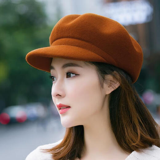 Xishengduo hat women's autumn and winter high-end octagonal hat women's fashion internet celebrity hat winter woolen beret burgundy