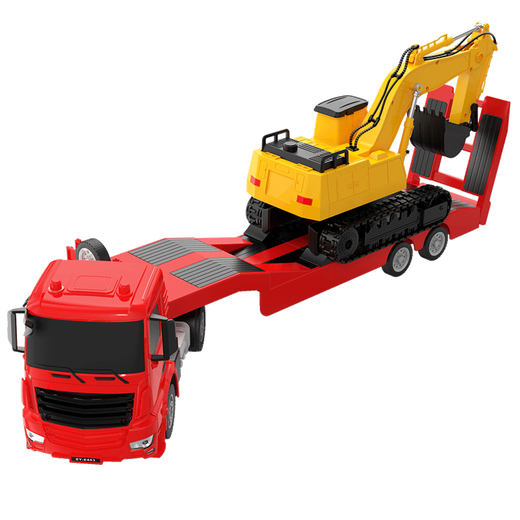 Double Eagle 1:26 Elektrische drahtlose Fernbedienungssteuerauto-Spielzeugauto-Auto Boy Flatkettfahrzeugwagen Transportwagen Big Construction Vehicle Kindergeburtstagsgeschenk Fernbedienungsanhänger + Manuelles Bagger Set E663-001
