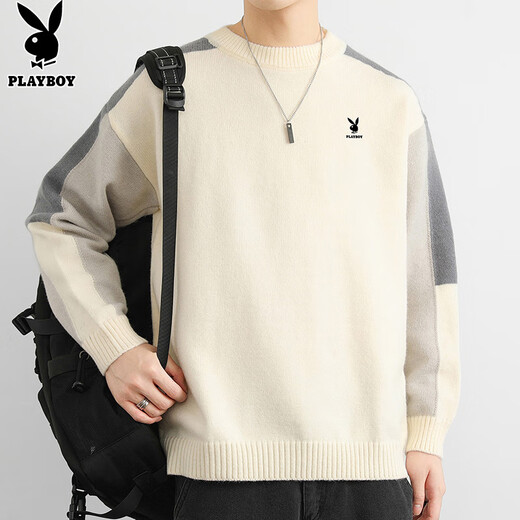 Playboy (PLAYBOY) Sweater Men's Sweater Men's Jacket Winter Trendy Mink Velvet Warm Sweater Bottoming Shirt Beige XL
