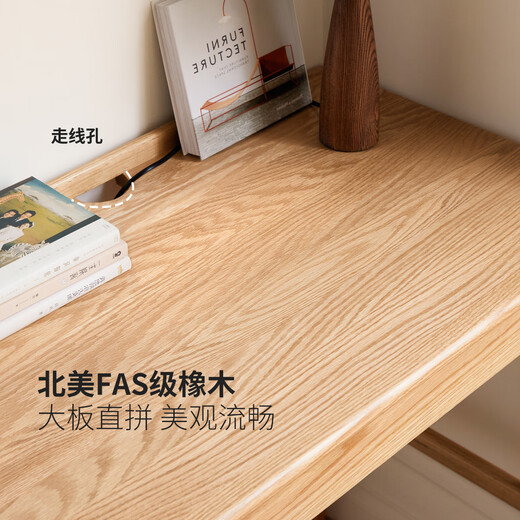 Genji Wood Language Solid Wood Desk Modern Simple Nordic Computer Desk Oak Office Desk Home Small Apartment Dressing Table Solid Wood Desk Double Drawer 1 Meter Assembly