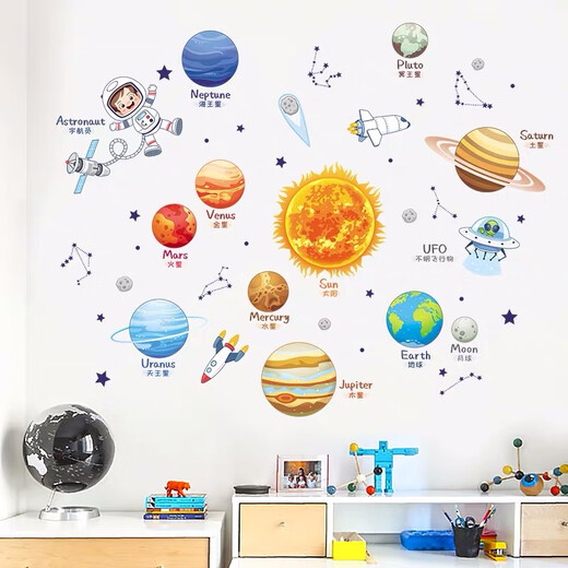 
54 small stickers for space astronauts in the universe space astronauts kindergarten self-sticking wall stickers planet solar system roaming the universe 9276