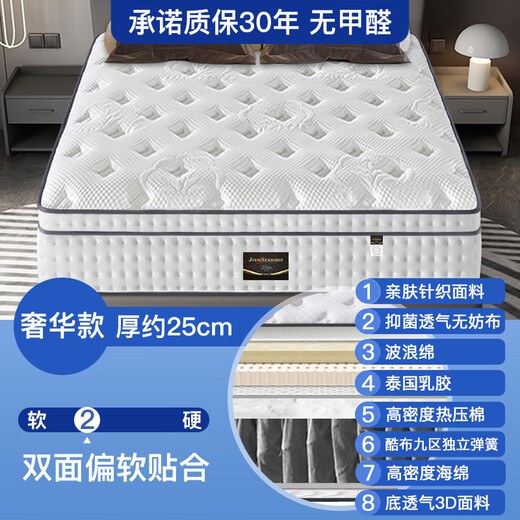 金丝海马海马床垫酒店真空压缩卷包独立弹簧床垫厚席梦思乳胶软硬两用拆洗 奢华款厚25:柔软双面 乳胶波浪绵 1350*1900