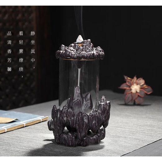 American and foreign new Chinese Zen backflow incense burner, glass cover, windproof, indoor household ornaments, sandalwood, agarwood, smoke, Pixiu base - Meditation Monkey King 60 mixed floral G