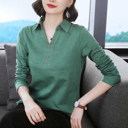 PHJ long-sleeved T-shirt for women 2022 autumn new style middle-aged women's lapel polo shirt outer wear bottoming top XXL1620 Purple Red 2XL