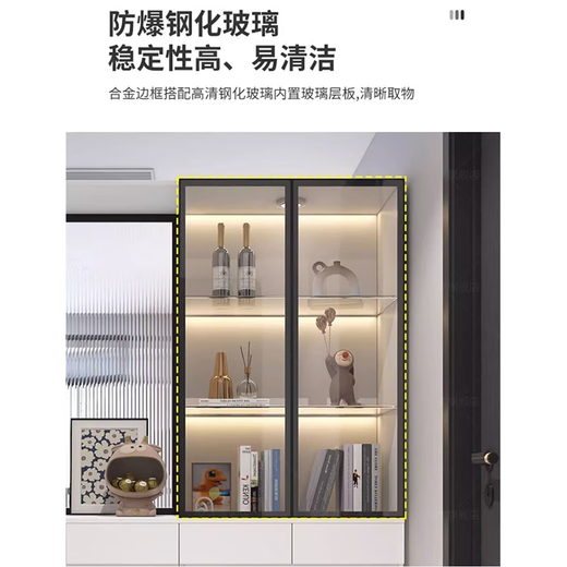萌幻特斯入户玄关柜鞋柜一体轻奢长虹玻璃屏风柜现代简约客厅隔断柜酒柜子 左深灰奶油卡其色1050*350*2000
