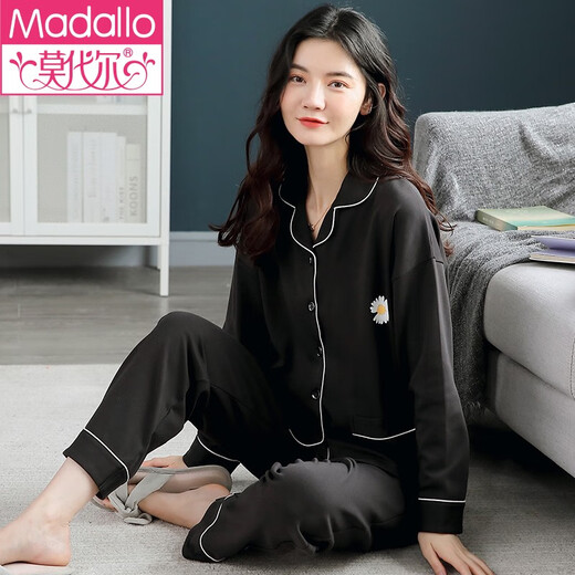 莫代尔春秋季女士睡衣纯棉长袖中青年两件套简约冬天全棉家居服套装女夏 12809# M