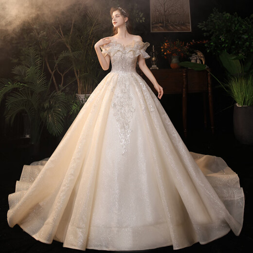 Nantang three-color pregnant woman main wedding dress starry sky new style bride temperament large size forest fairy style dreamy cover pregnancy belly full style 3XL