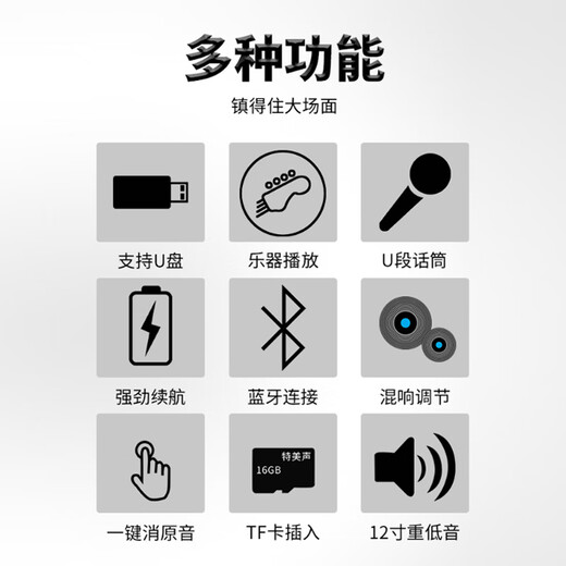 TEMEISHENG QX1229H Square Dance Speaker Outdoor Portable Karaoke Bluetooth Trolley Mobile High-Power Singing Microphone Speaker 10-inch Standard Configuration + Two Handheld