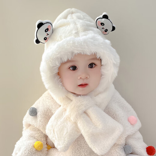 Benasi Baby Hat Autumn and Winter Ear Protection Plush Hat Children's Hat Winter Warm Boys and Girls Scarf All-in-One Cute Bear-Qianka 6 Months-4 Years Old (44-51.5CM)