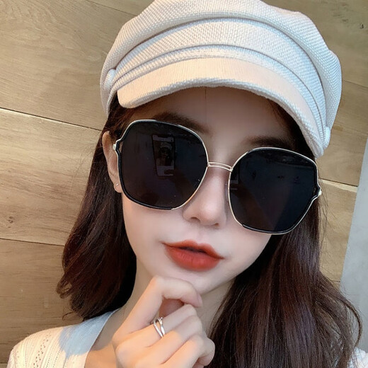 Mijilin 2022 new style sunglasses for women, sun protection, slimming, large frame, fashionable Korean version, Internet celebrity, same style, versatile sunglasses, white glasses + mirror box + mirror cloth
