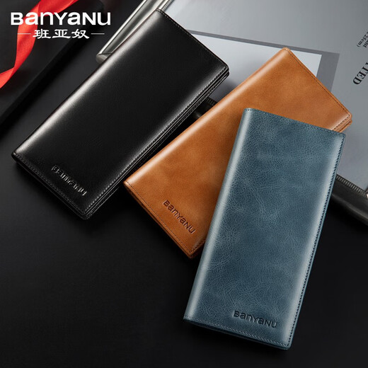 Billetera banyannu cuero larga para hombres de cuero de hombre gran capacidad antirrobo billetera nueva billetera de cuero retro simple con cremallera de color caqui color-ultra (cepillo antirrobo)