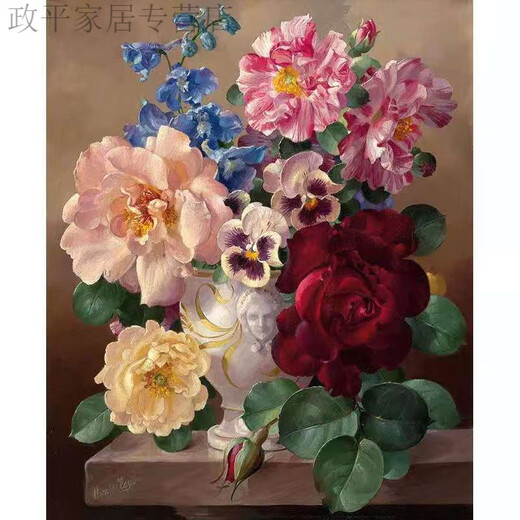 数字油画定制创意 diy数字油画手工填色成人减压手绘涂色植物花卉装饰油画 风华正茂 684粉月季花 40*50钉好内框配外框+画架