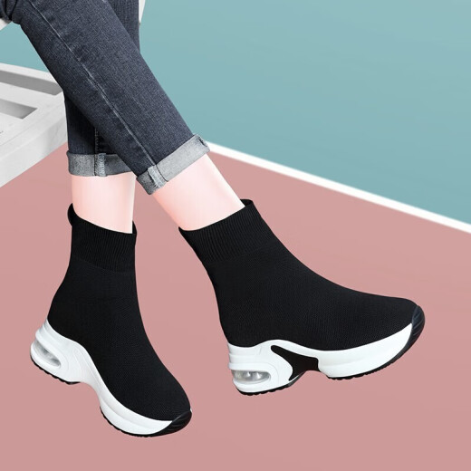 Guciheaven High-Top-Sockenschuhe für Frauen im Herbst und Winter High-Top-Elastizitätsschuhe für Frauen im Frühling 2023 Neue Sportschuhe Stiefel Single Schuhe 9759-1 Schwarz plus Samt 35