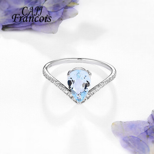 CAJJ Francois 1.05ct aquamarine ring drop-shaped jewelry natural colored gemstone for women gem-set 18k gold engagement ring No. 14
