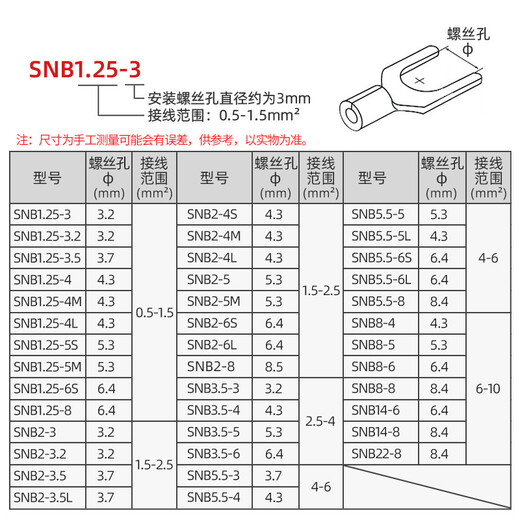 SNB1.25-3 Fork-type bare end u-type cold crimp terminal wire nose SNB1.25-3.2u-shaped wire ear SNB12532 1000 bags
