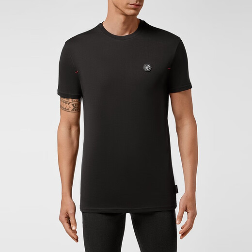 菲利普普兰（PHILIPP PLEIN）男装 男士棉质金属LOGO徽标短袖T恤衫 MTK4855 PJY002N 黑色 3XL