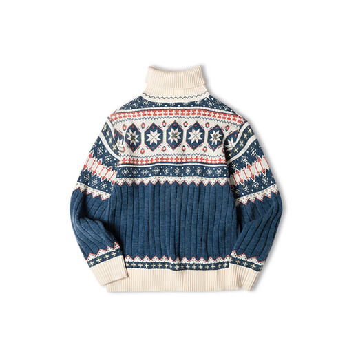 Maden Workwear American Retro Fair Island Jacquard Pullover Herren Fall Dicke und warme Rollkragenpullover Strickpullover Pullover Top grau Blau M.
