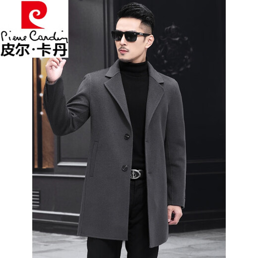 Pierre cardin autumn and winter new wool men's cashmere-free double-sided wool thin coat mid-length wool autumn windbreaker wool coat ash M 105-120Jin[Jin equals 0.5 kg]