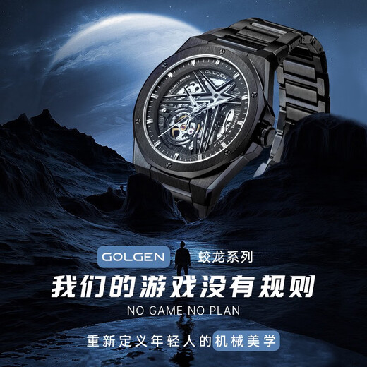 古尊（GOLGEN）手表男士自动机械表镂空运动防水腕表蛟龙系列生日礼物送男友6198 星空钛机械男GN.6198M.HH