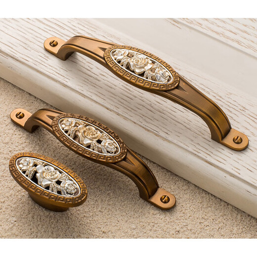 
XMSJ American antique yellow bronze furniture hardware handle European cabinet cabinet drawer wardrobe door handle new Chinese small 6627 yellow bronze-96
