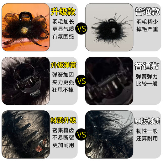 Pretty three-year-old high-end feather clip women 2025 new autumn and winter back hair hair clip shark clip clip headdress golden rhinestone [feather clip]