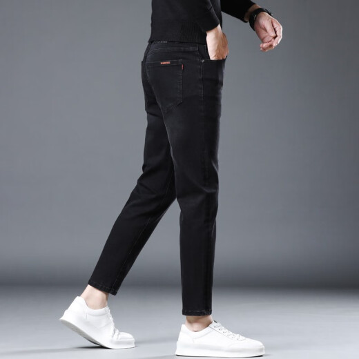 Mu Xideng nine-point jeans men's slim straight spring and summer casual pants men's pants Korean style trendy pants boys 9-point pants black (1048) size 29 (waist circumference 2 feet 2)