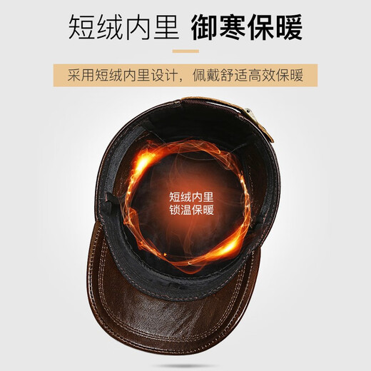 Woodpecker head cowhide hat for middle-aged and elderly men, winter duck cap with ear protection and velvet to prevent cold and warm baseball cap for dad and grandpa, dark brown color, adjustable hat circumference (head circumference 54-60cm)