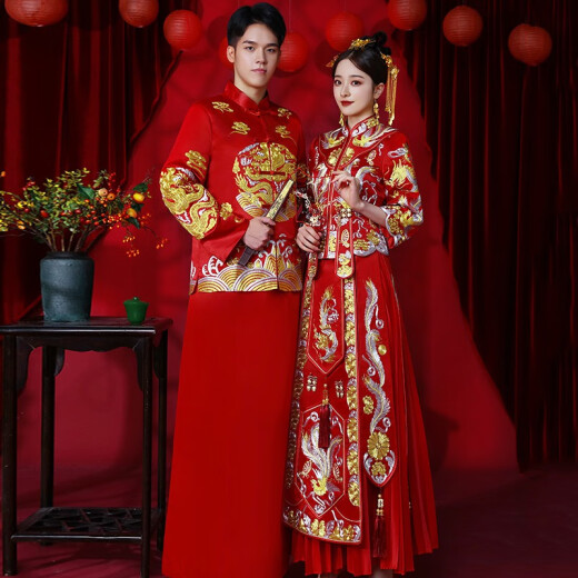 Longmanisi Xiuhe Clothing Bridal Dress New Couple Style Ancient Hanfu Wedding Dress Chinese Wedding Dress Toast Dress 724 Men's L