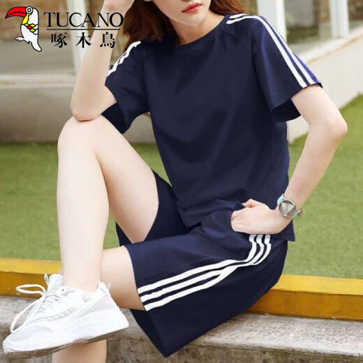 Woodpecker 200Jin[Jin equals 0.5 kg] Fat mm fashion sports suit for women 2025 summer new loose large-size shorts shorts two-piece set 695 black [top + pants] 4XL code suggestions {180-200Jin[Jin equals 0.5 kg]}