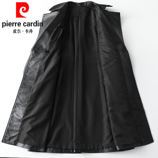 皮尔卡丹（pierre cardin）2025年新款海宁真皮皮衣女士绵羊皮风衣纯皮长款修身显瘦大衣外套 黑色扣子 有纽扣 M 建议105斤以下